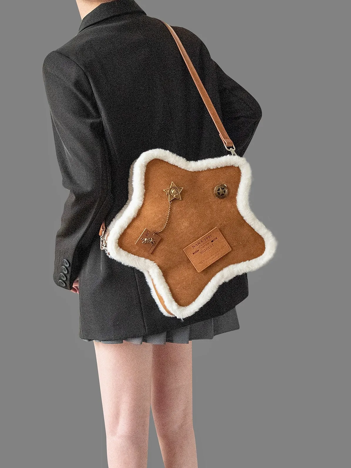 Original Badge Label Pentagram Plush Backpack Crossbody Bag