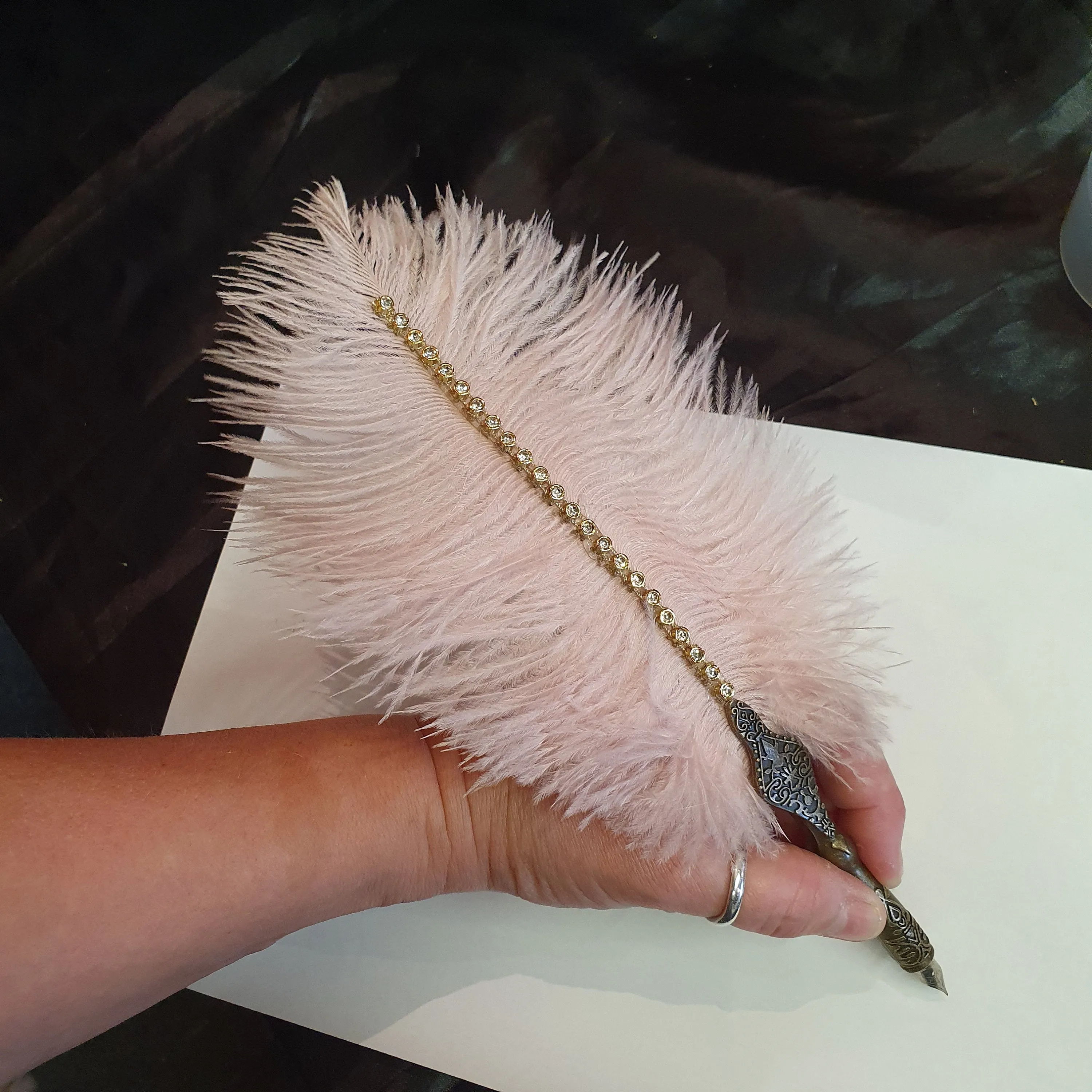 Ostrich Feather Quill Dip Pen Set . Matching Pen Stand for Weddings, Calligraphy, and Gifts