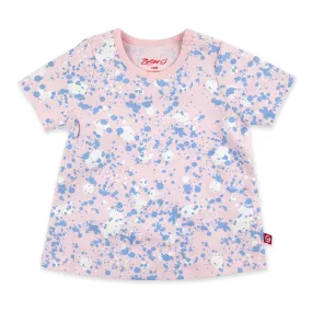 Paint Splatter Organic Cotton Short Sleeve Swing Top - Baby Pink