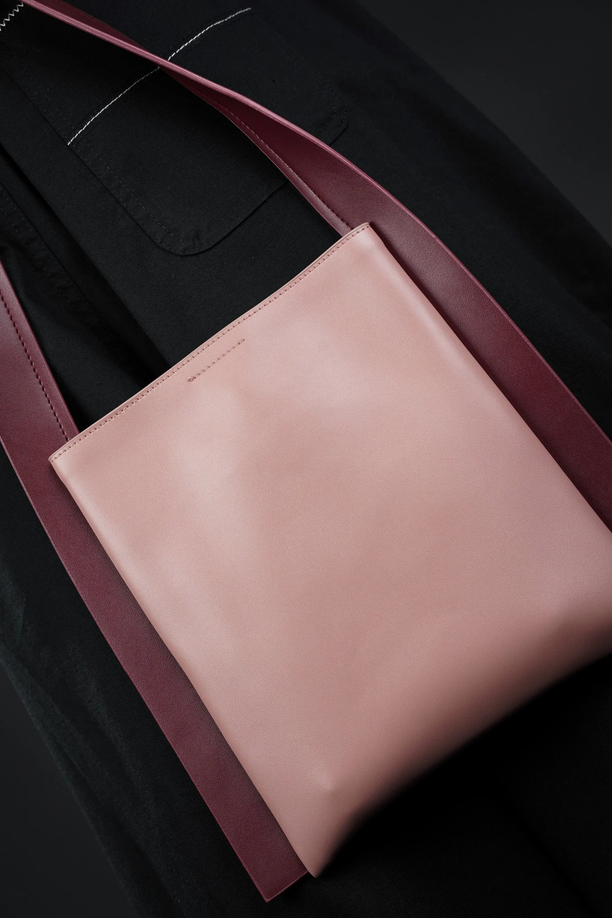 Peach Pink Faux Leather Tote Bag