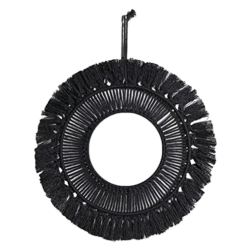 Pinakine® Round Mirror Boho Macrame Fringe Hanging Wall Mirror Decor Tassel 24cm