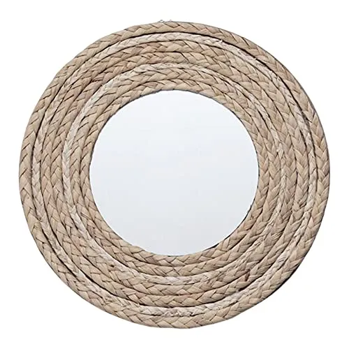 Pinakine® Round Mirror Straw Rope Hanging Wall Mirror for Apartment Decor 33cm 18cm