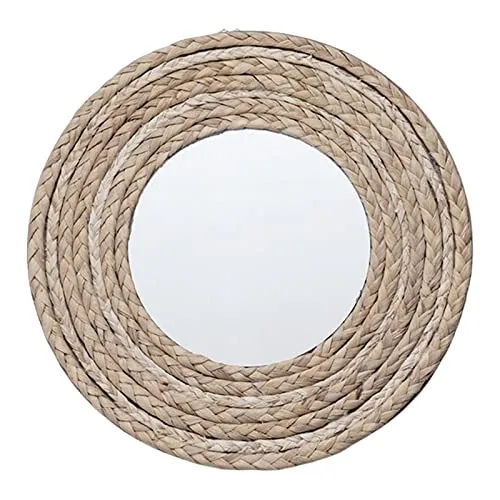 Pinakine® Round Mirror Straw Rope Hanging Wall Mirror for Apartment Decor 33cm 18cm