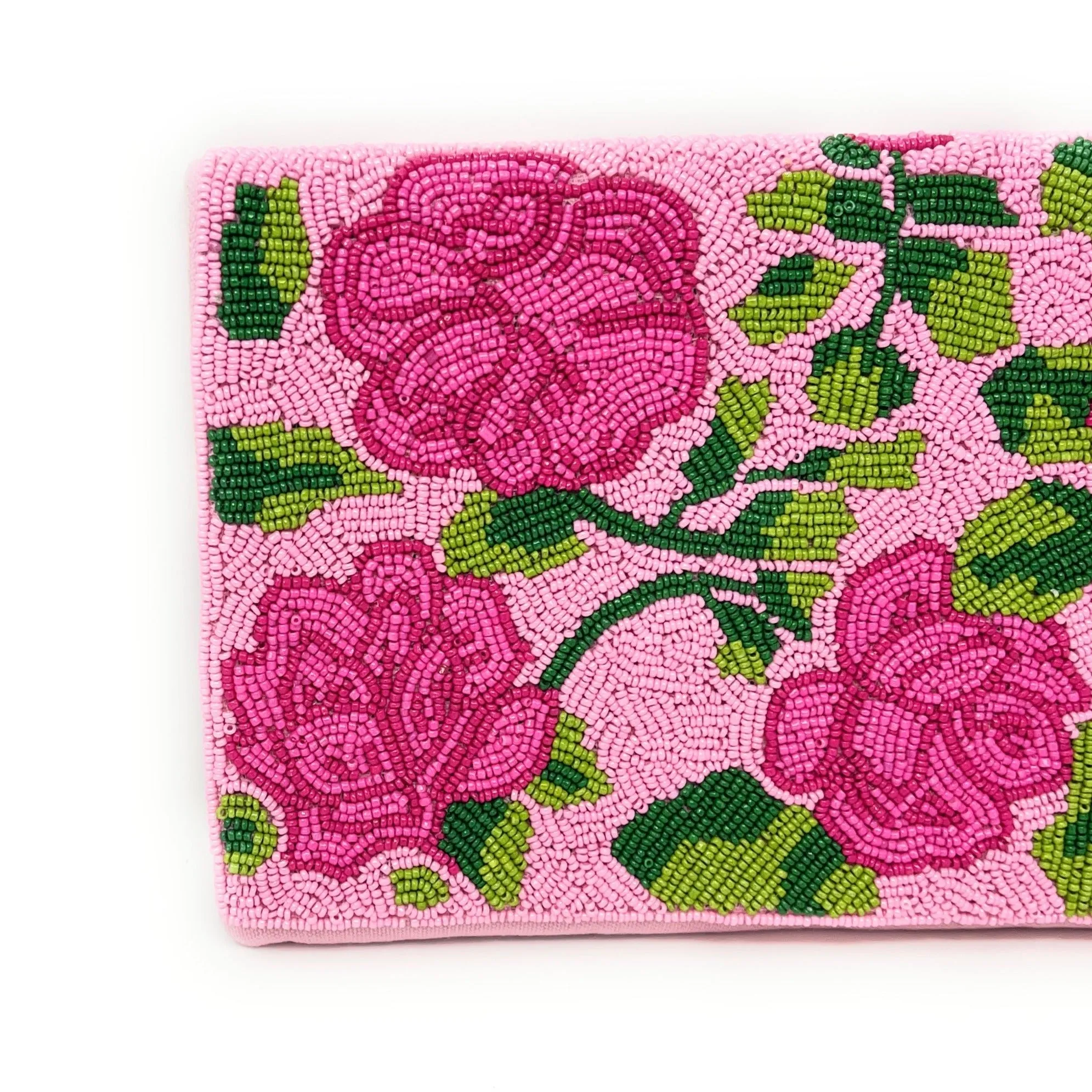 Pink Rose Beaded Clutch Purse