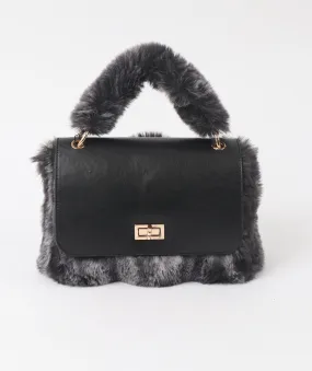 Plush Black and Grey Ombre Faux Fur Crossbody Bag