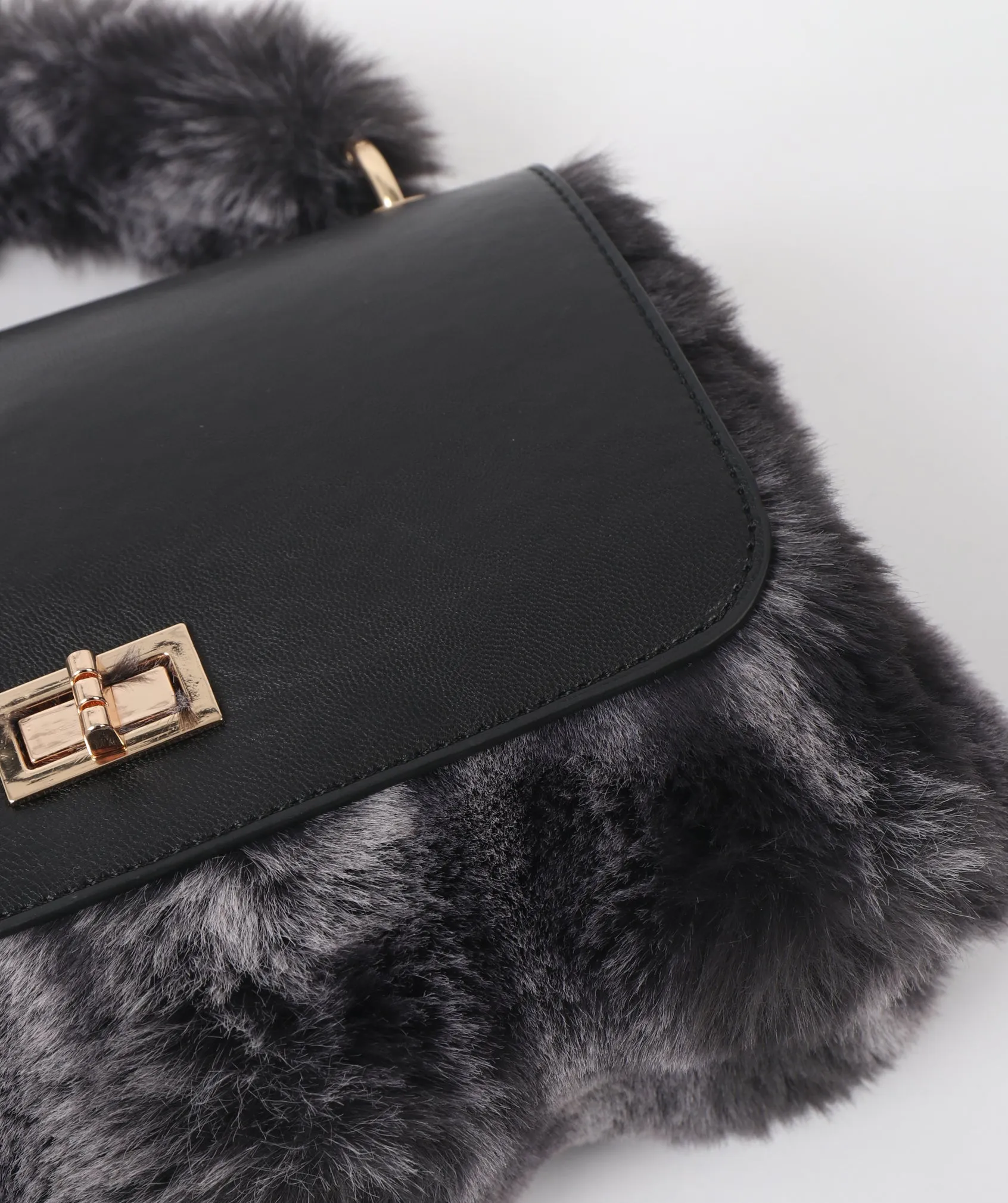 Plush Black and Grey Ombre Faux Fur Crossbody Bag