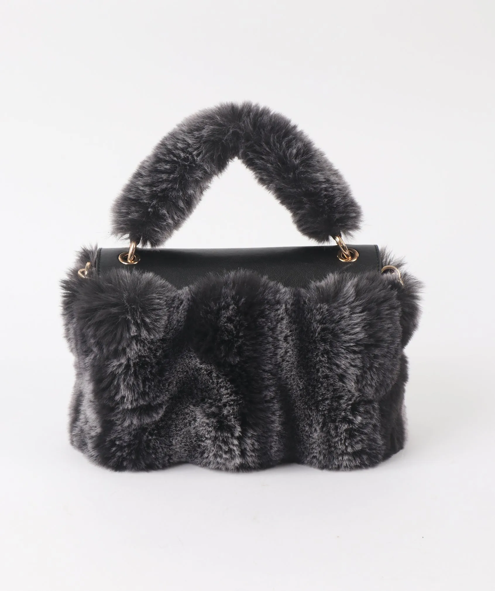 Plush Black and Grey Ombre Faux Fur Crossbody Bag