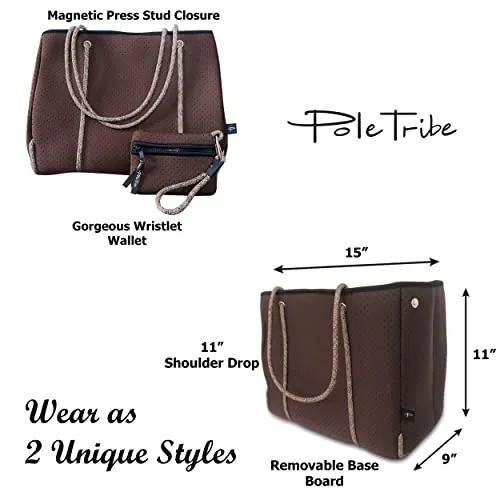 Pole Tribe Womens Neoprene Tote Lightweight Large Gym Tote Chocolate Brown