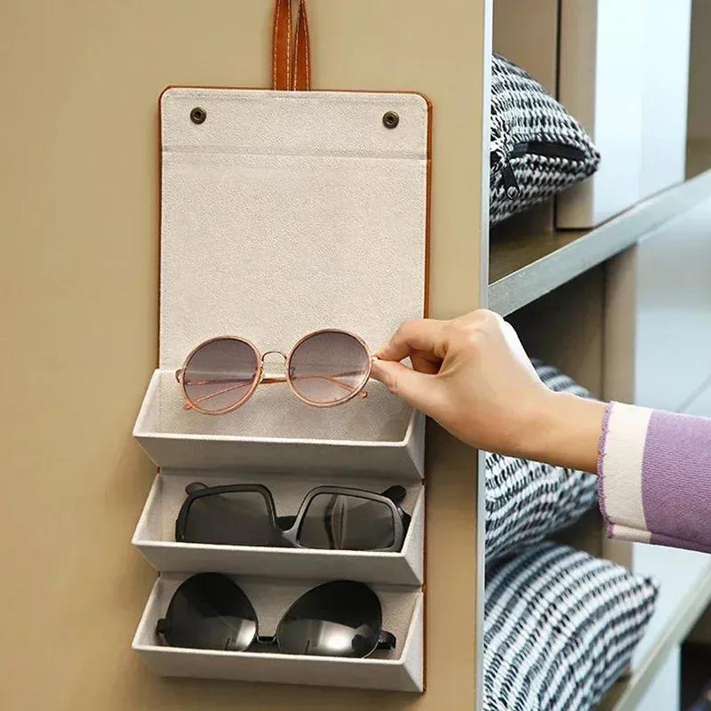 Portable Glasses Organizer 3/5Grids Multi-slot Eyeglasses Storage Display Travel Folding Sunglasses PU Leather Case Home Storage