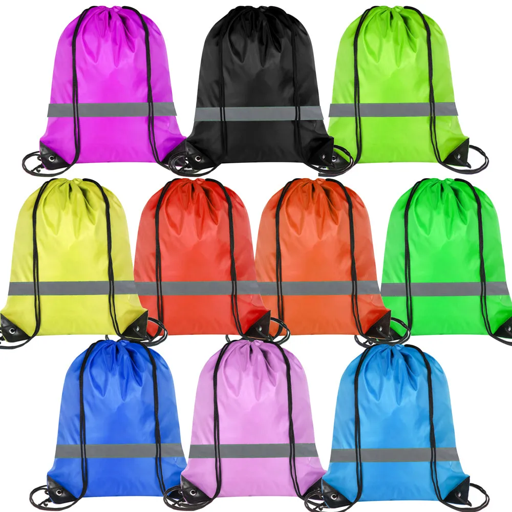 PROLOSO Drawstring Bags Reflective Sports Gym Backpack Pull String Backpacks Cinch Tote Bag 10 Pcs