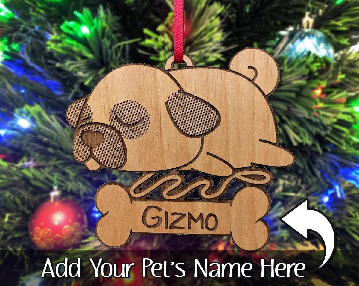 Pug Wood Engraved Christmas Custom Ornament Best Friend Dog Mommy Personalized Adoption Gift New Puppy Pet Gift for Kids Sister Pug Lover