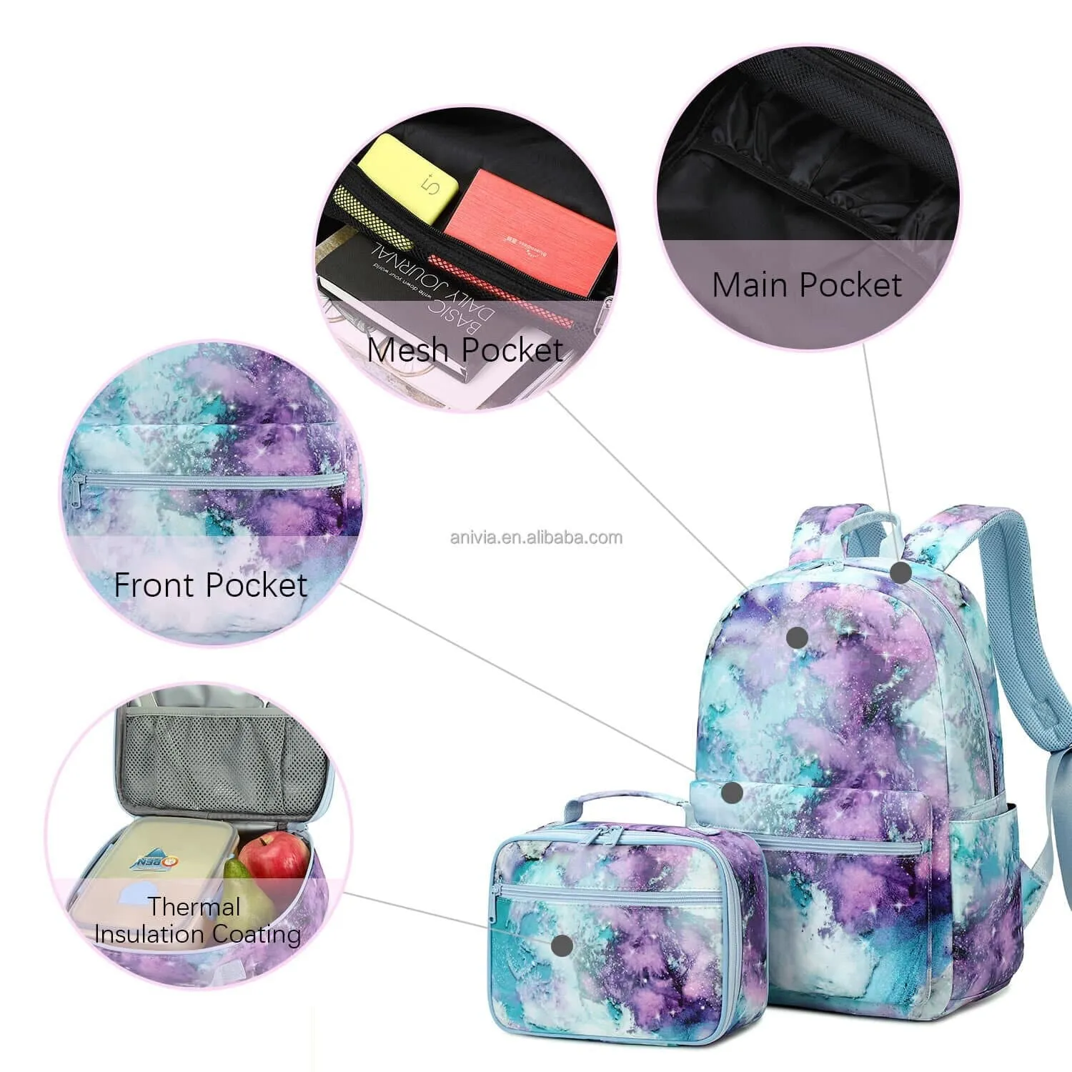 Purple & Green Tie Dye Galaxy School Bag Backpack