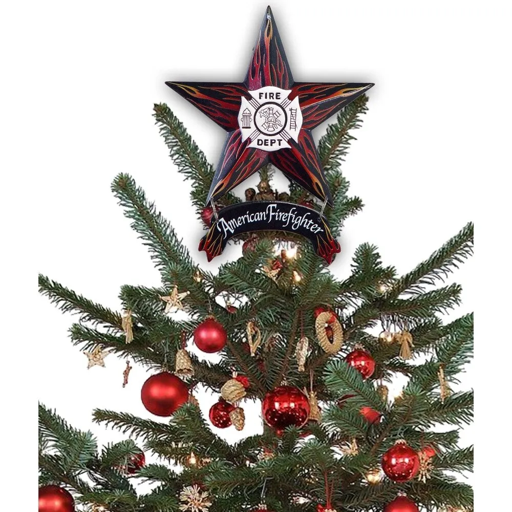 "American Firefighter Star Ornament 6-pack" by the designers at Trendy Décor 4U. Arrives ready to hang. - Multi