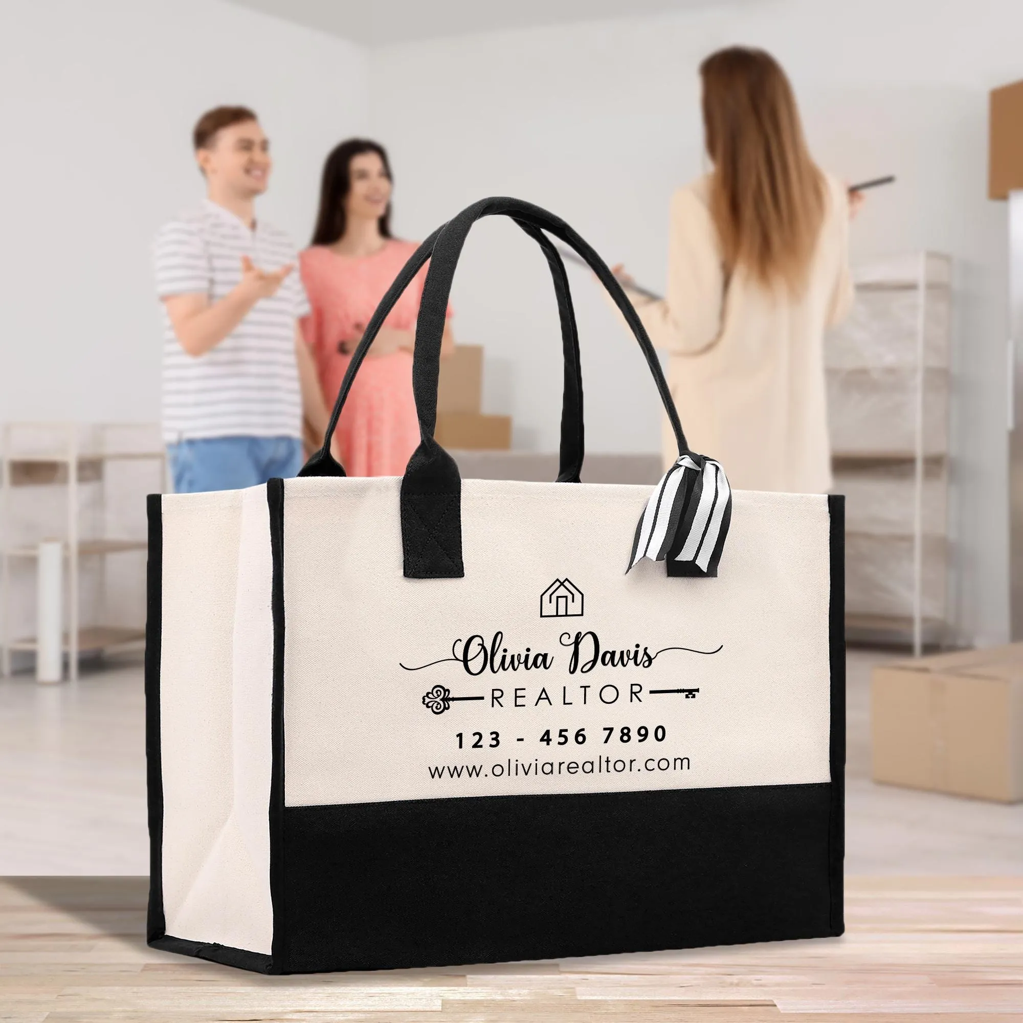 Realtor Tote Bag Personalized Business Tote Bag Custom Real Estate Agent Gift Bulk Business Logo Realtor Swag Real Estate Tote Bag (RET1016)