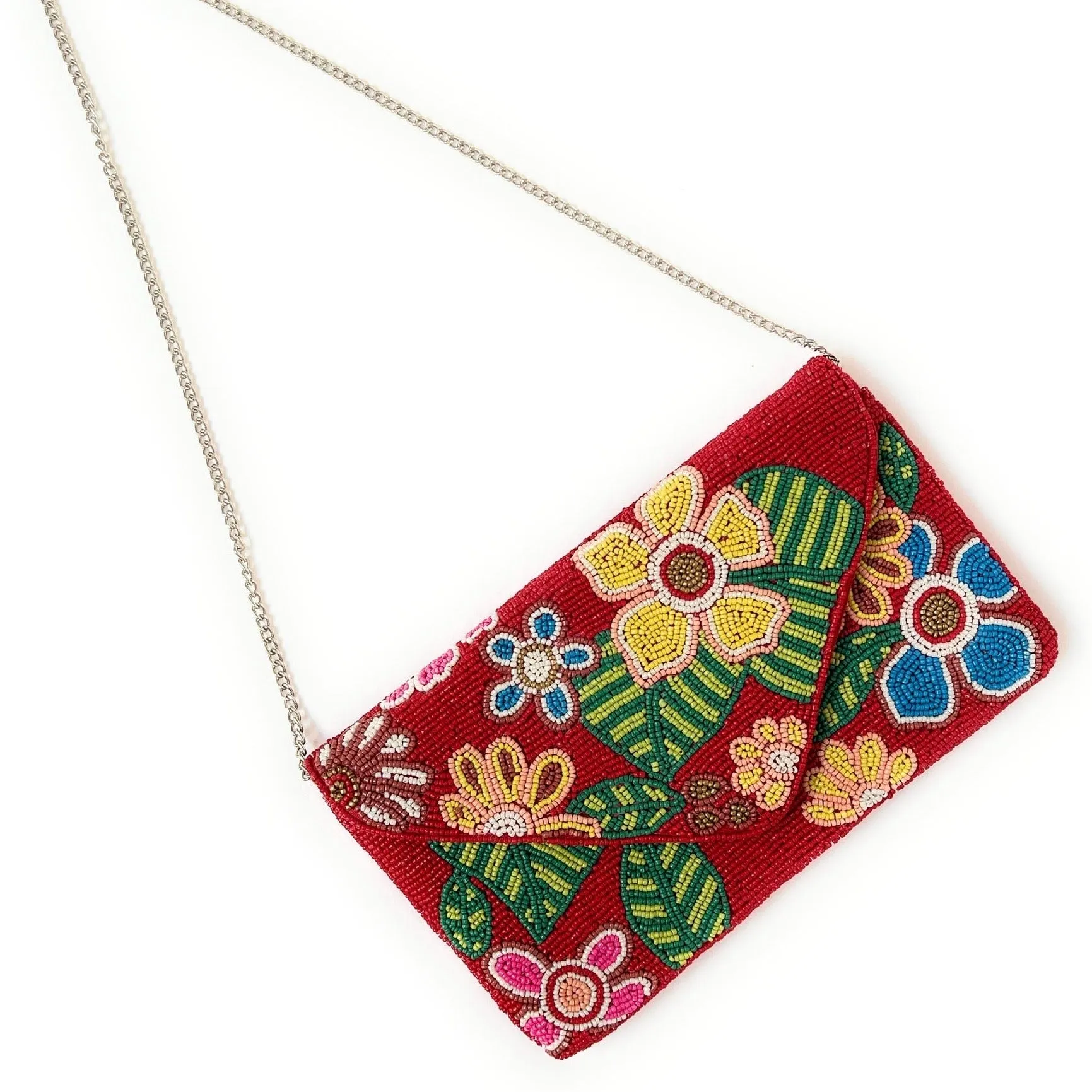 Red Floral Beaded Clutch Purse