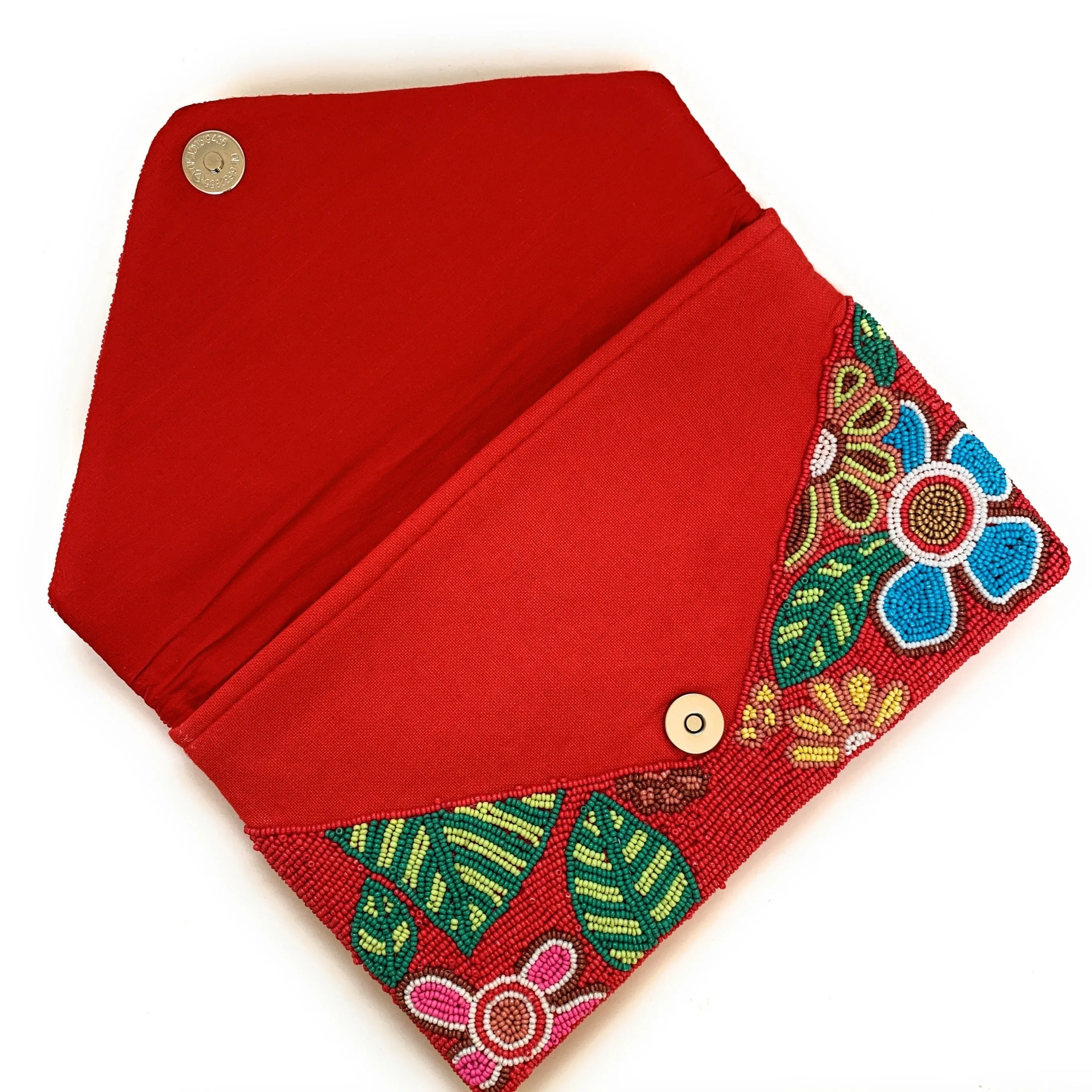 Red Floral Beaded Clutch Purse