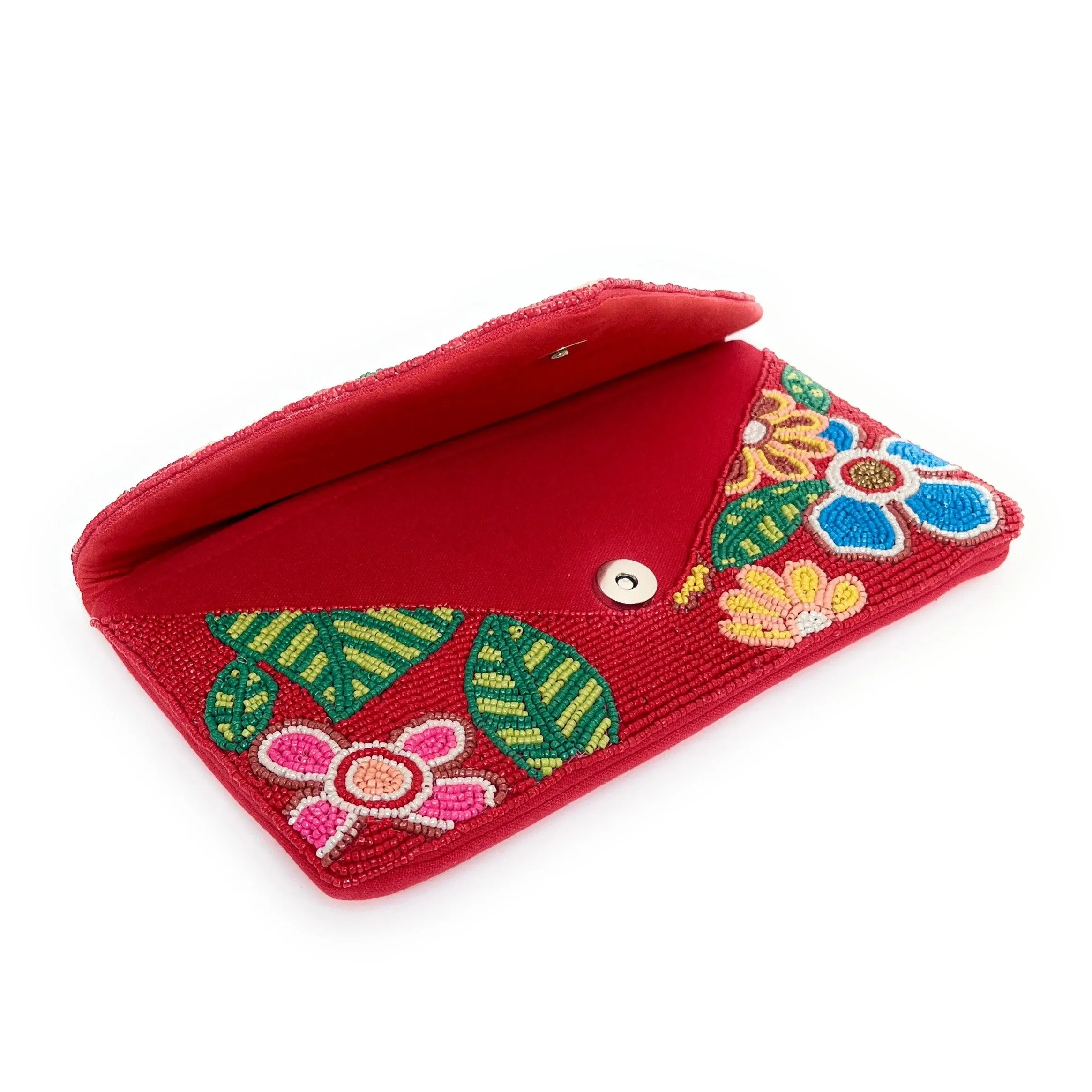 Red Floral Beaded Clutch Purse