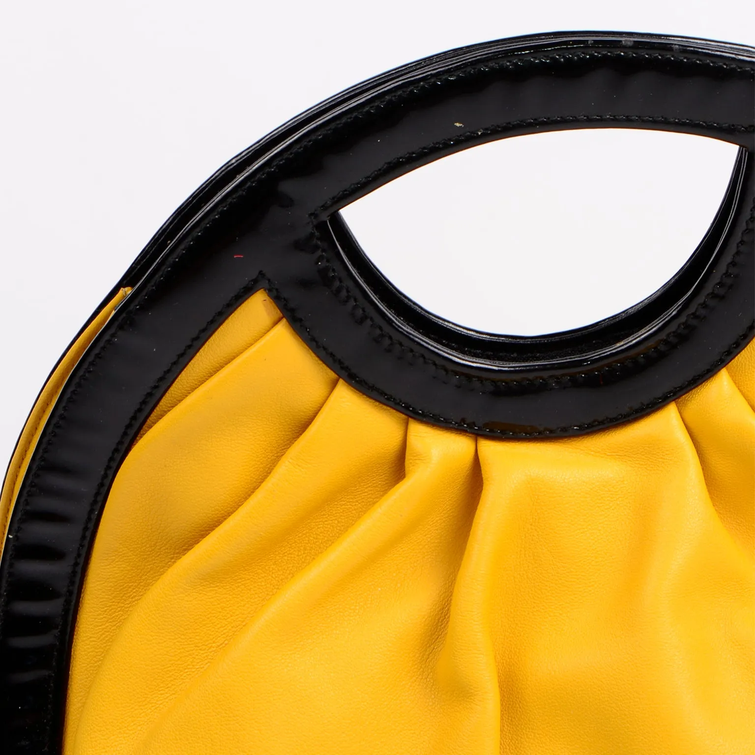 RESERVED // 1980s Braccialini Vintage Yellow Round Circle Handbag w Dust Bag