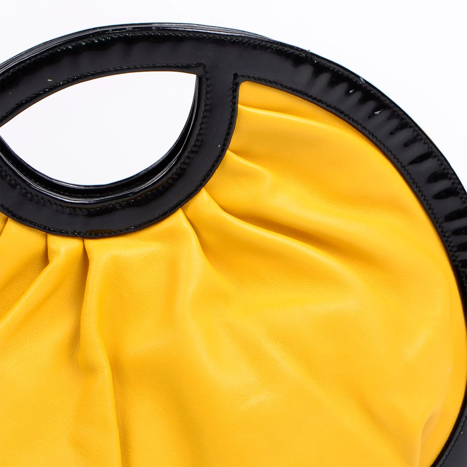 RESERVED // 1980s Braccialini Vintage Yellow Round Circle Handbag w Dust Bag