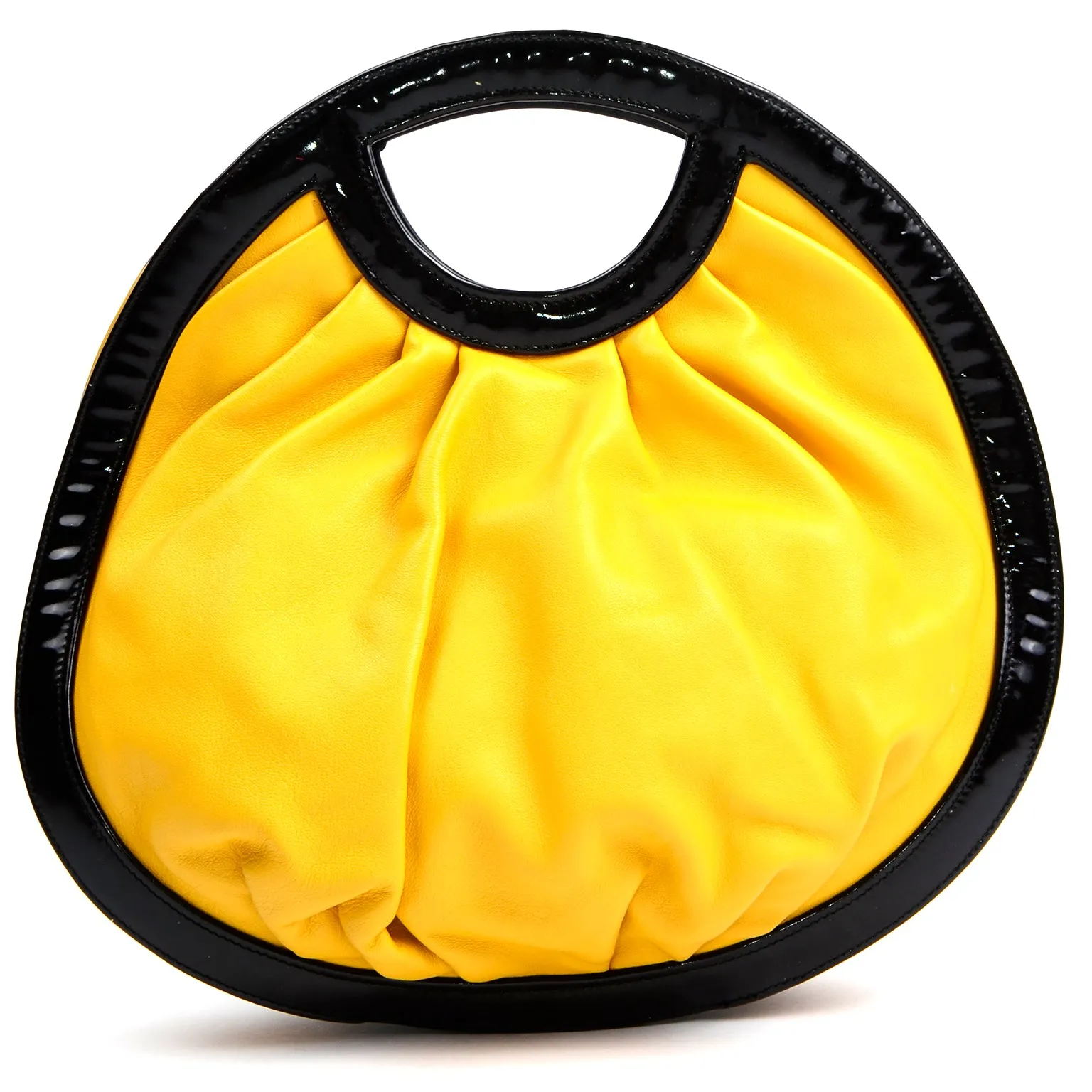 RESERVED // 1980s Braccialini Vintage Yellow Round Circle Handbag w Dust Bag