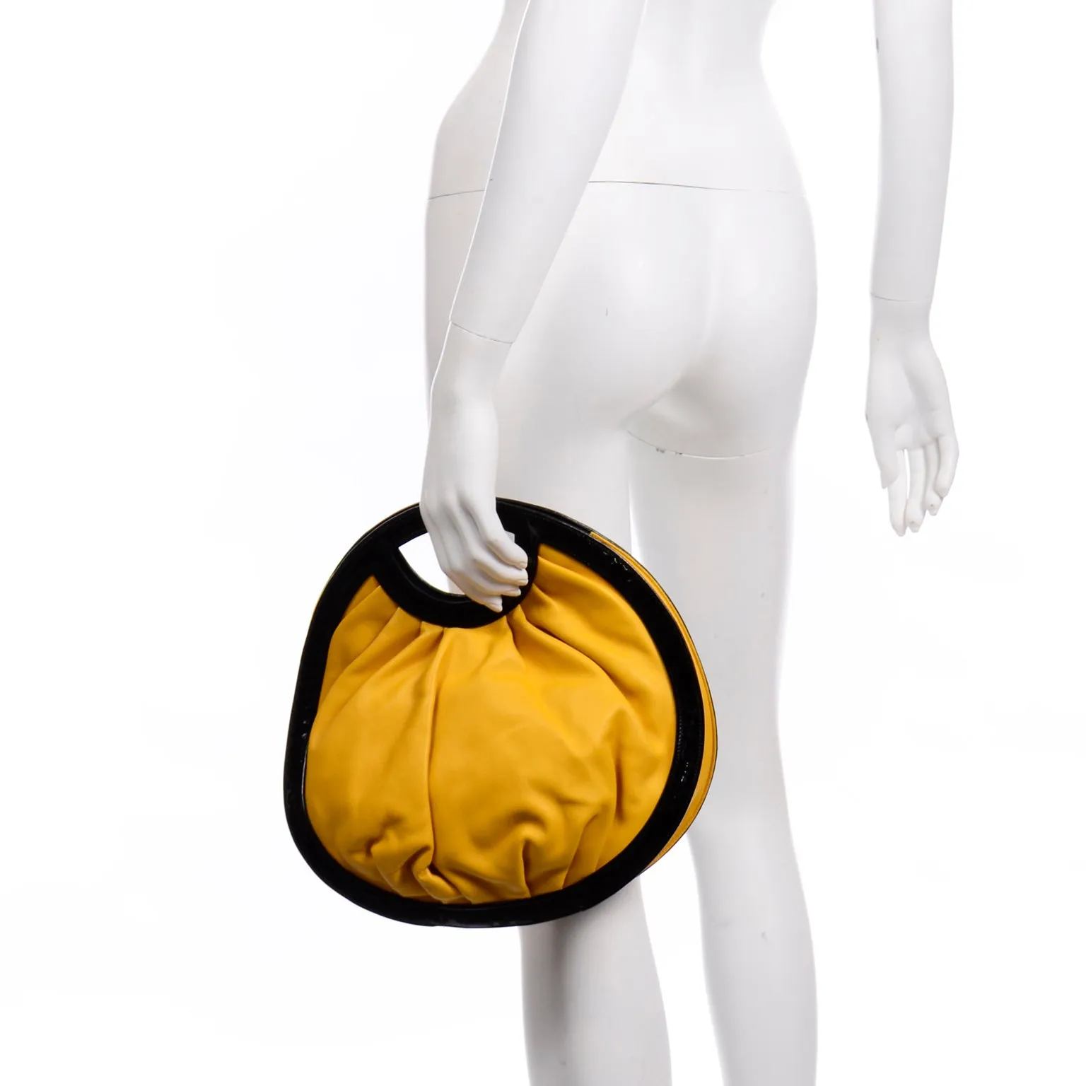 RESERVED // 1980s Braccialini Vintage Yellow Round Circle Handbag w Dust Bag