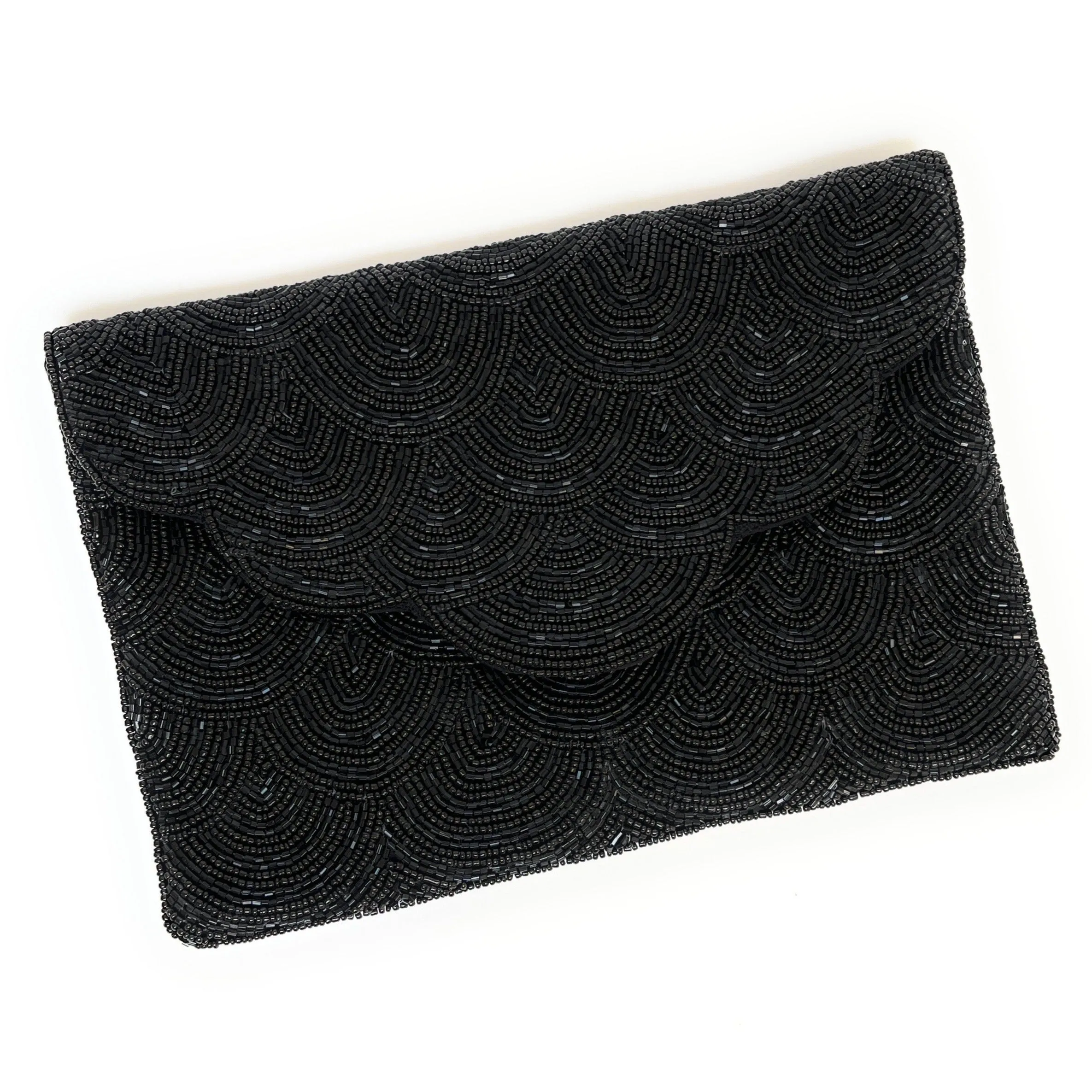 Scalloped Black Beaded Clutch Purse