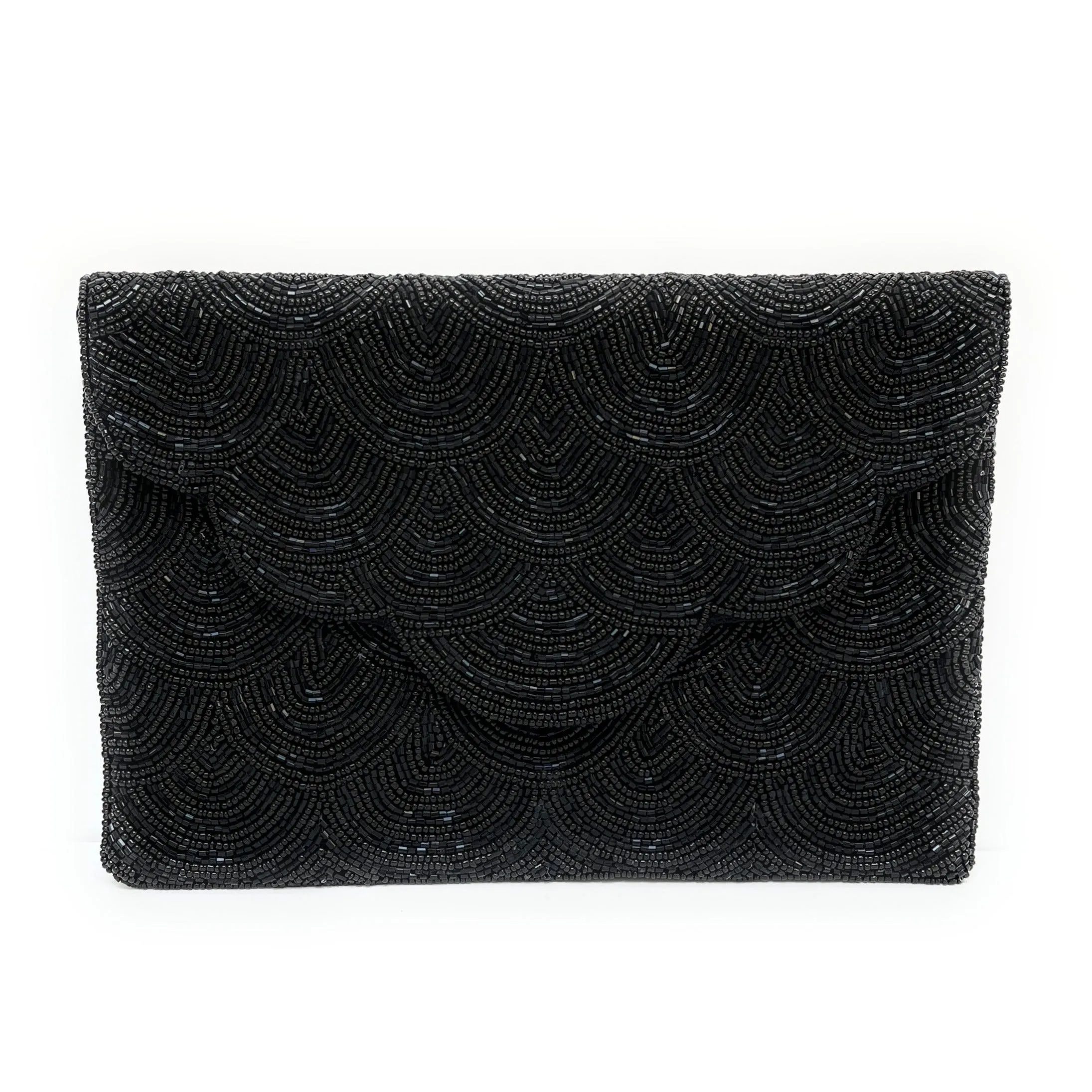 Scalloped Black Beaded Clutch Purse