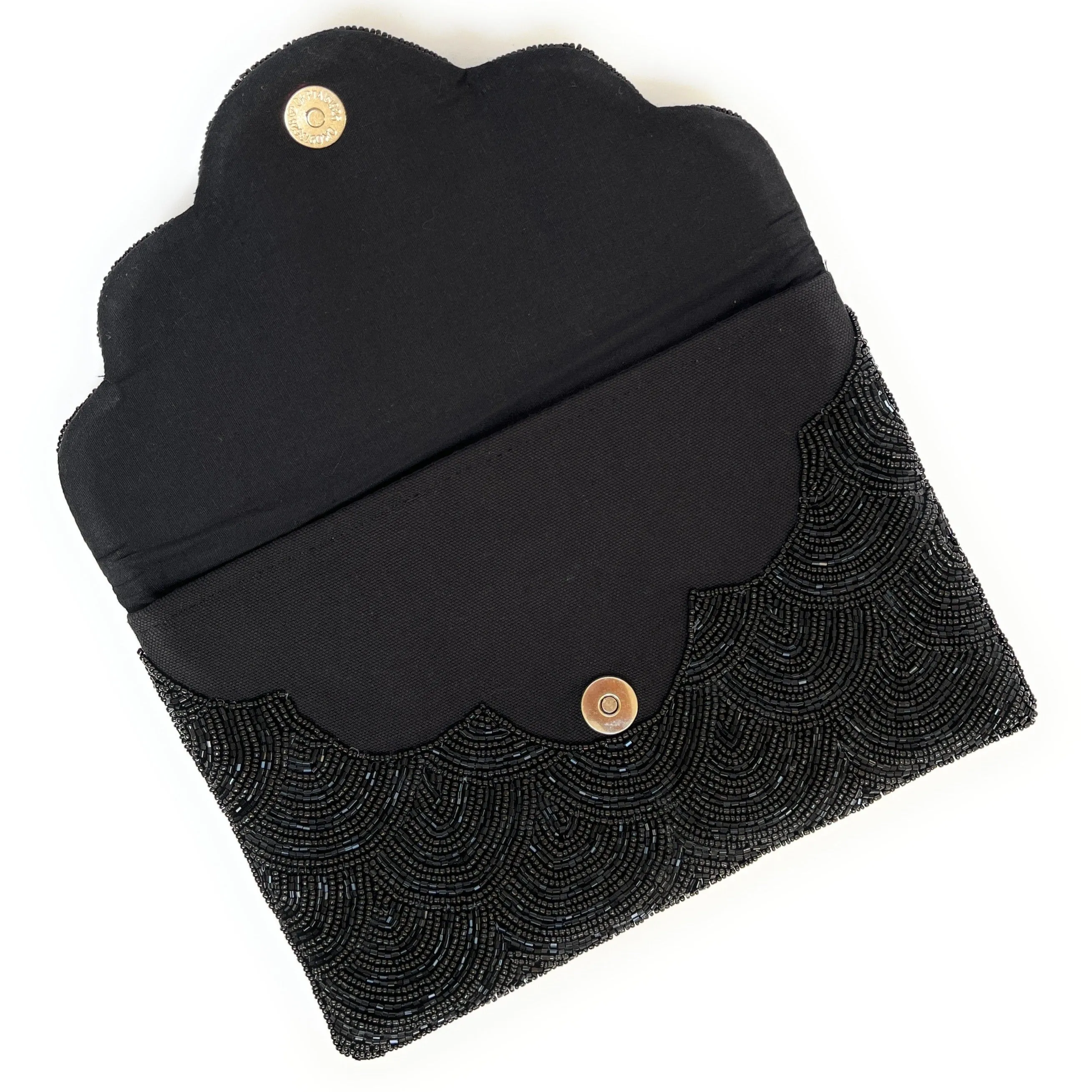 Scalloped Black Beaded Clutch Purse