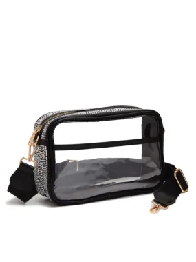 See Me Through Rhinestone Clear Handbag, Black