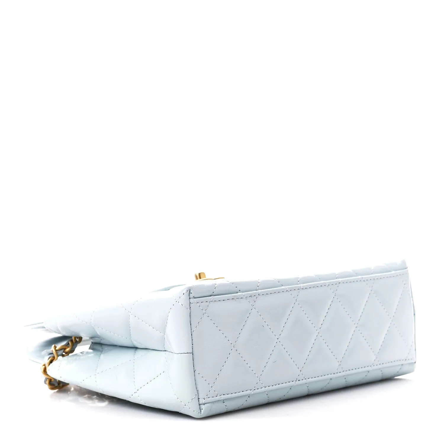 Shiny Aged Calfskin Quilted Nano Kelly Shopper Light Blue