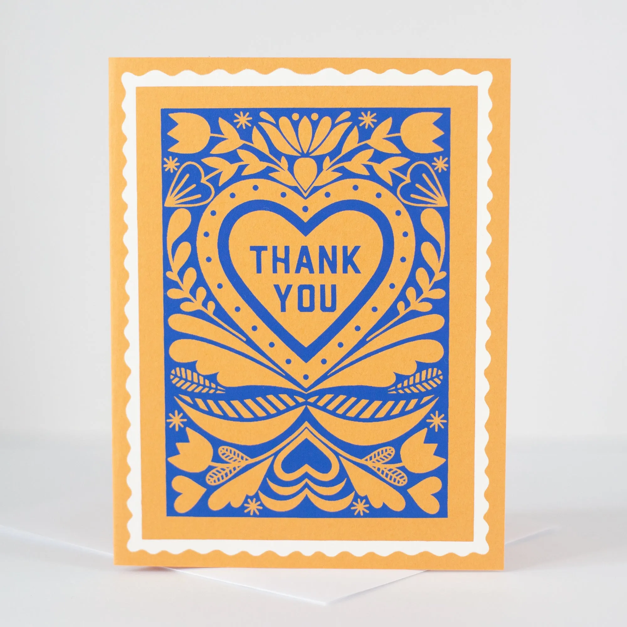 stamp thank you card, folk art faux stamp greeting card, card for thanks