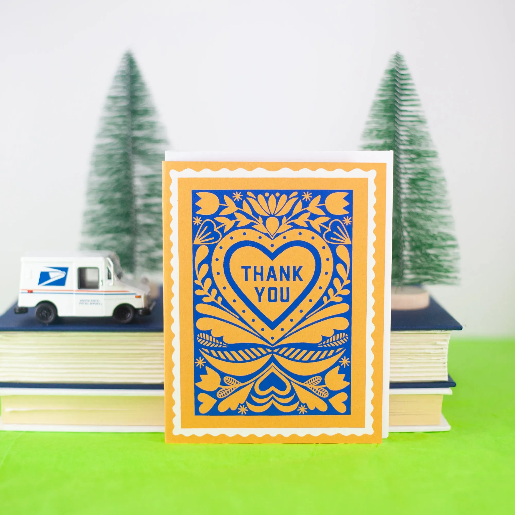 stamp thank you card, folk art faux stamp greeting card, card for thanks