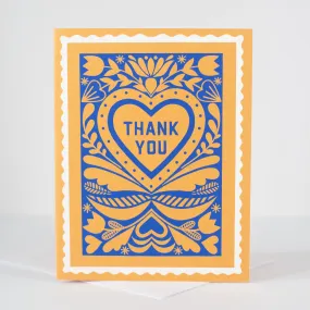 stamp thank you card, folk art faux stamp greeting card, card for thanks