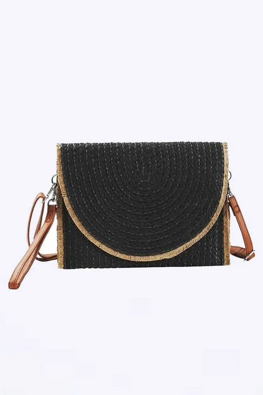 TEEK - Solid Color Straw Convertible Swing Clutch Bag