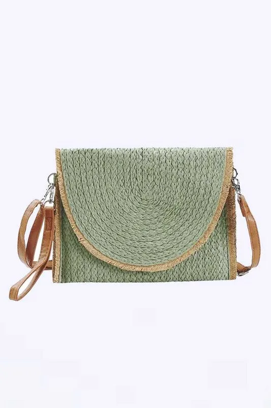 TEEK - Solid Color Straw Convertible Swing Clutch Bag