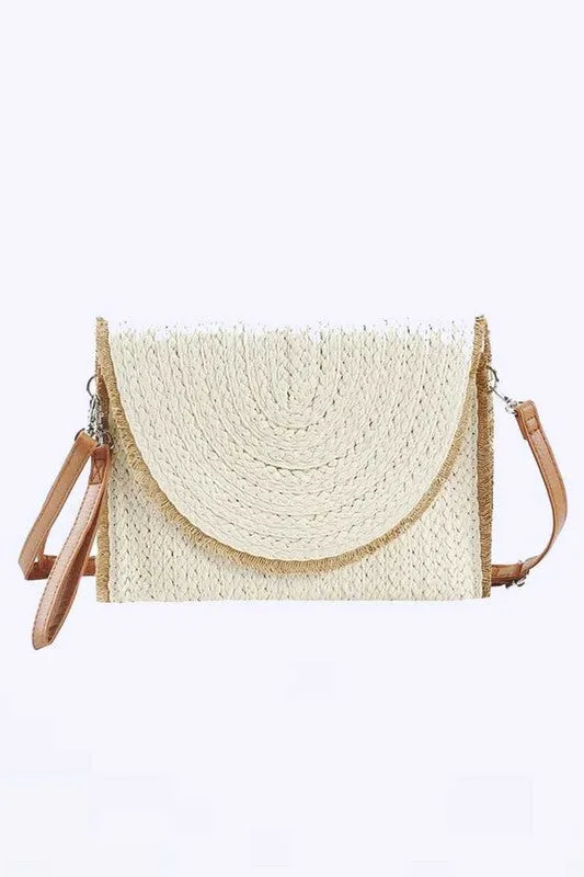 TEEK - Solid Color Straw Convertible Swing Clutch Bag