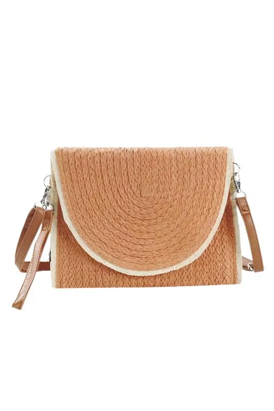 TEEK - Solid Color Straw Convertible Swing Clutch Bag