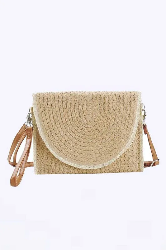 TEEK - Solid Color Straw Convertible Swing Clutch Bag