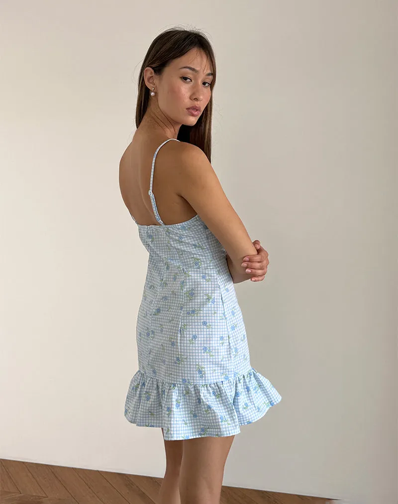 Tivata Mini Dress in Blue Flower Gingham