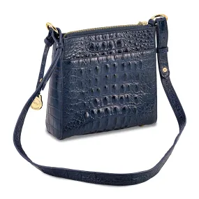 Top Grain Leather Croc Texture Navy Organizer Crossbody Bag