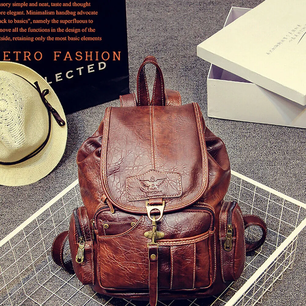 US Fashion Vintage Canvas Backpack Leather Rucksack Knapsack Shoulder Hiking Bag