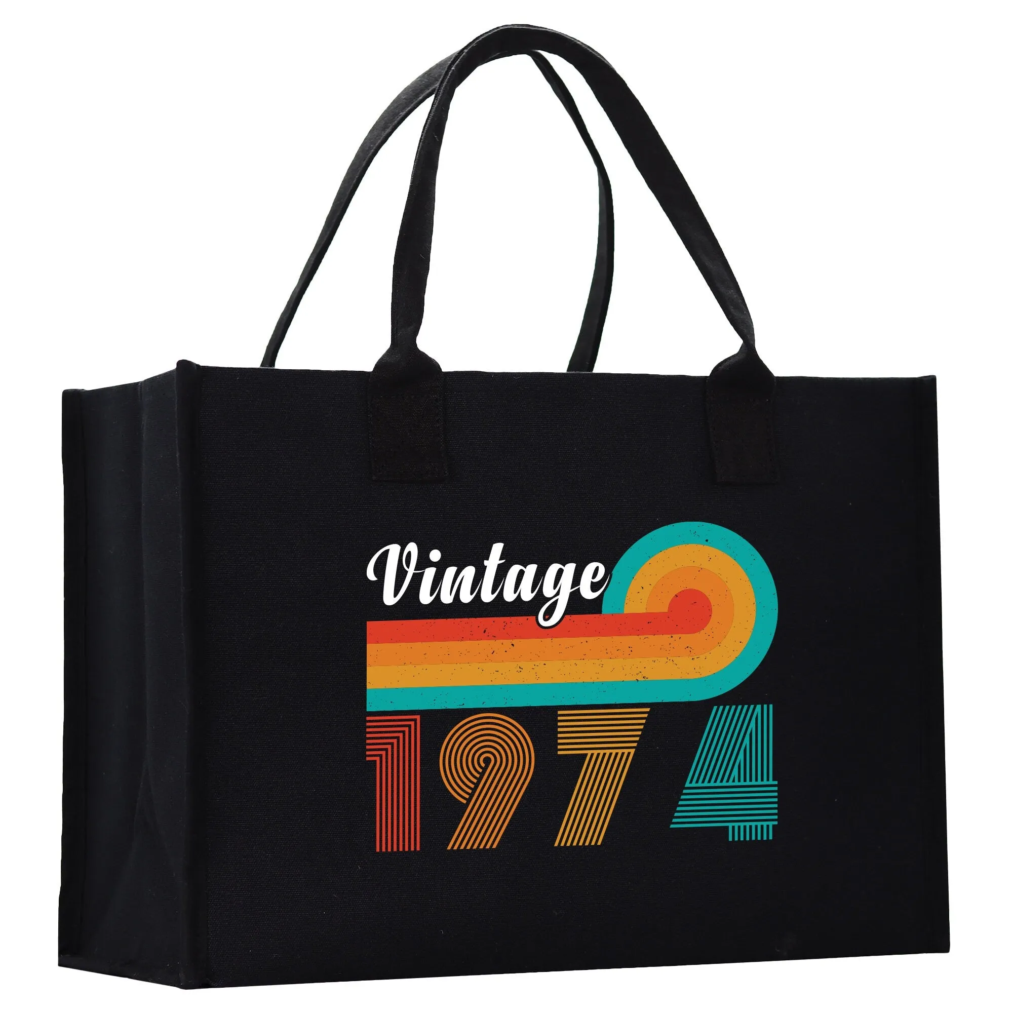 Vintage 1974 50 Age Birthday Cotton Canvas Tote Bag 50th Birthday Gift For Women 50th Birthday Celebration Party Gift