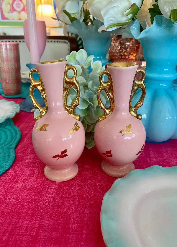 Vintage Bud Vases - Pink and Gold