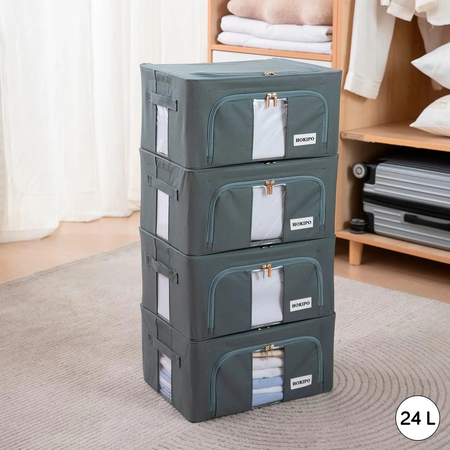 Wardrobe Organizer Underbed Storage Zippered Cloth Box, 24ltr 40x30x20cm, Grey