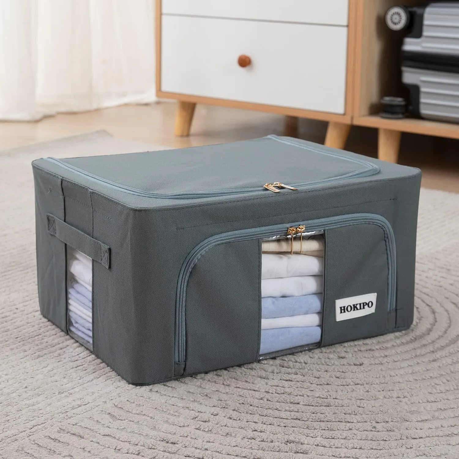 Wardrobe Organizer Underbed Storage Zippered Cloth Box, 24ltr 40x30x20cm, Grey