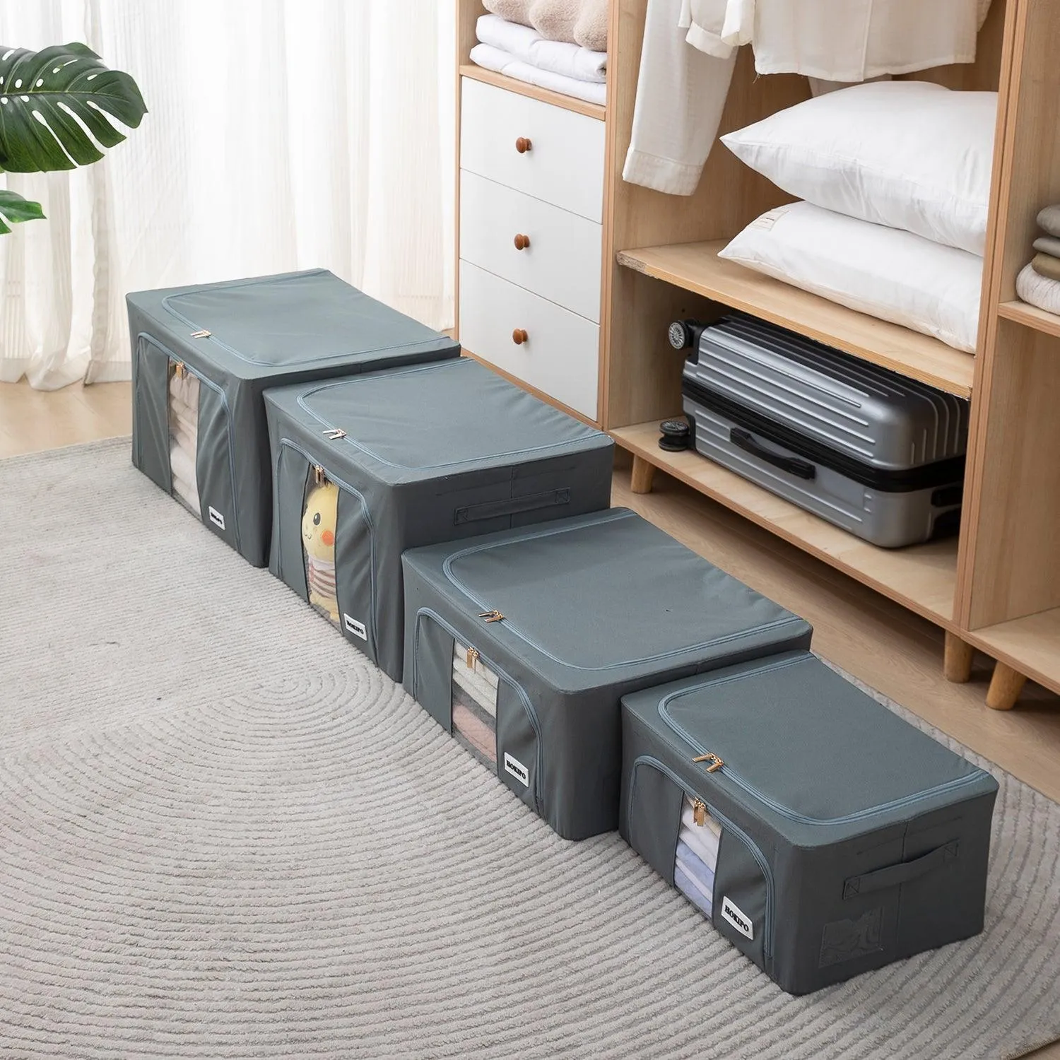 Wardrobe Organizer Underbed Storage Zippered Cloth Box, 24ltr 40x30x20cm, Grey