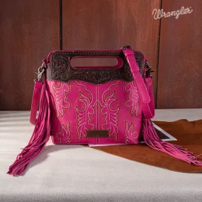 WG110-G2010  Wrangler Top Handle Embroidered Fringe Tote/Crossbody - Hot Pink