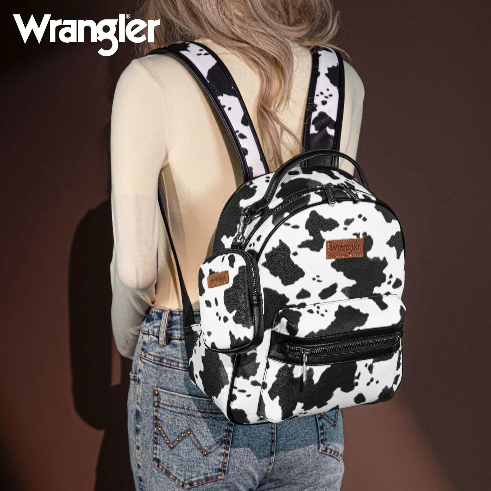 WG133-8603  Wrangler Cow Print Backpack With Coin Pouch - Black