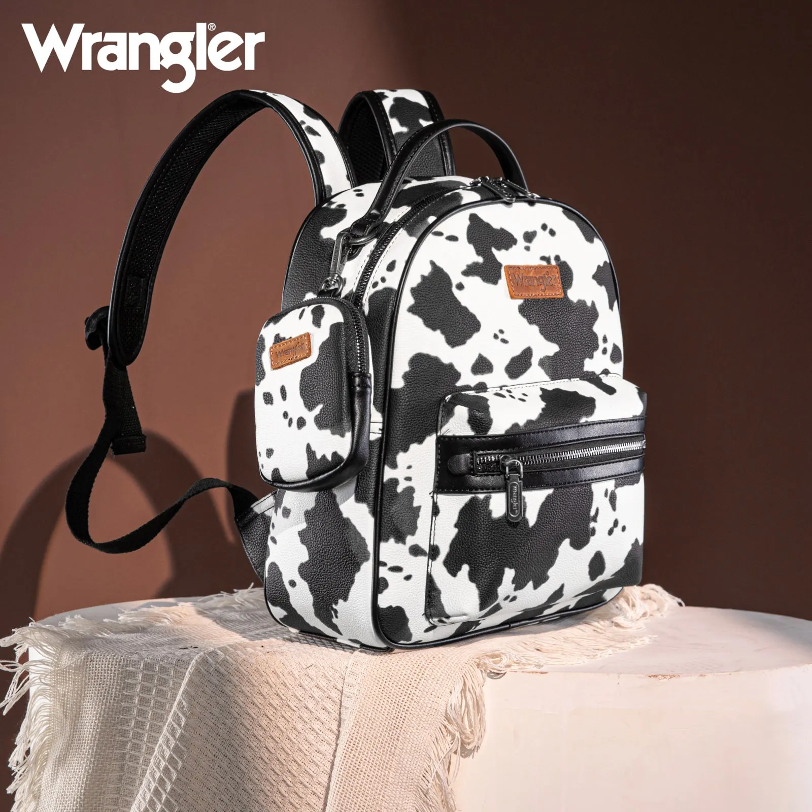 WG133-8603  Wrangler Cow Print Backpack With Coin Pouch - Black