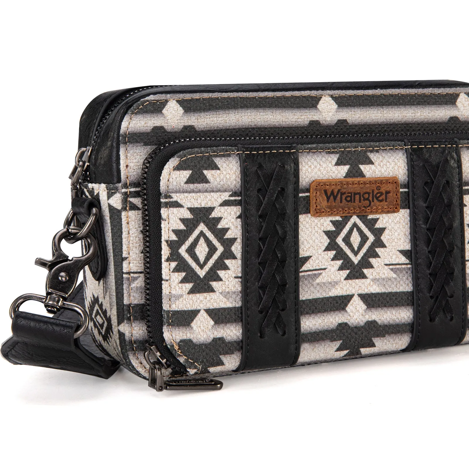 WG2207-3003  Wrangler Aztec Printed Crossbody Purse With Wallet Compartment - Black